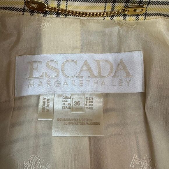 Vintage Escada Size 36 Longline Plaid Blazer Jacket Light Butter Cream Preppy - Picture 9 of 10